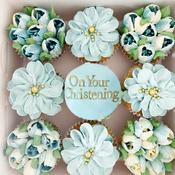 Blue Flower Christening Cupcakes - Eve's Cakes