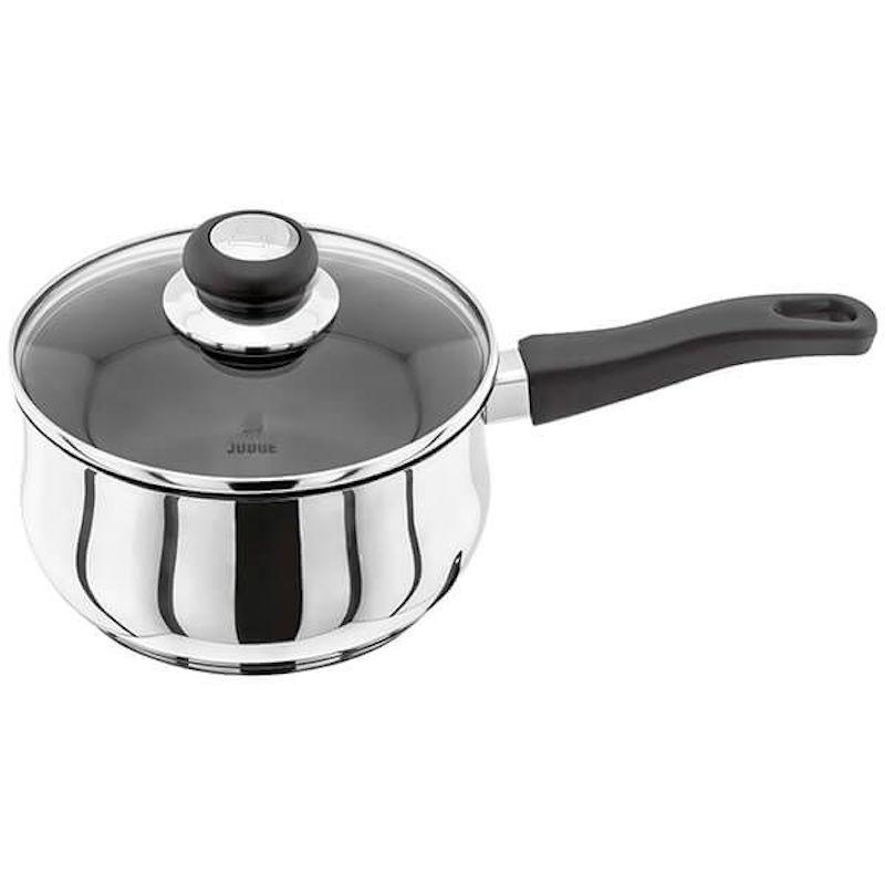 Judge Vista 18cm 1.8 Litre Stainless Steel Non-Stick Saucepan with Glass Lid and Phenolic Handle, 25 Year Guarantee