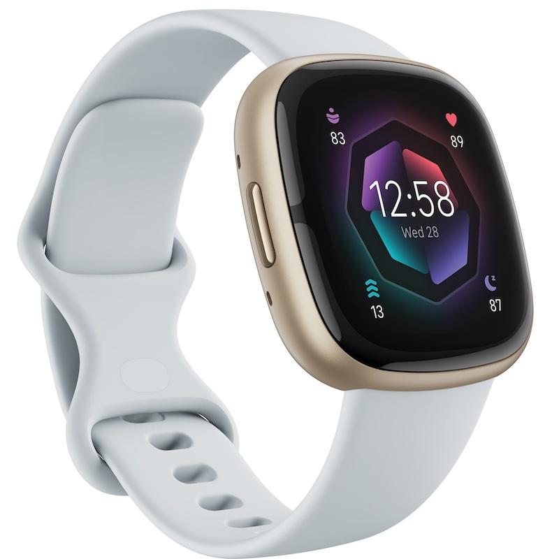 Fitbit Sense 2 Smartwatch | Blue Mist & Soft Gold | Heart Rate, GPS, Sleep | White Band, Gold Bezel, Digital Display