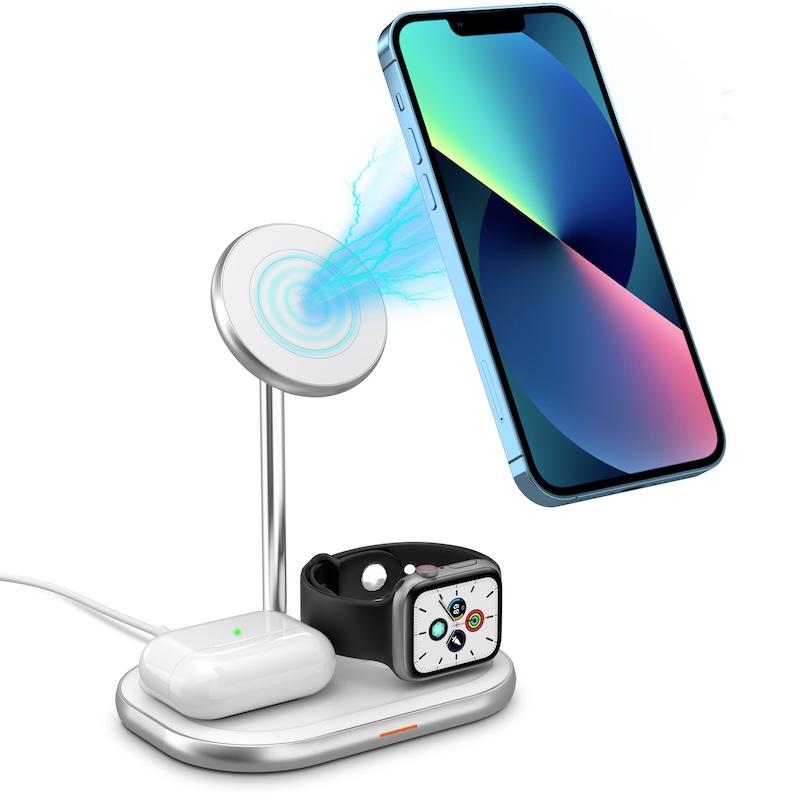 Energizer 3-in-1 Magnetic Wireless Charging Station for Smartphones, Earbuds, Watches - WCP303_WE, USB-C, Fast Charging, PowerSafe Management, White