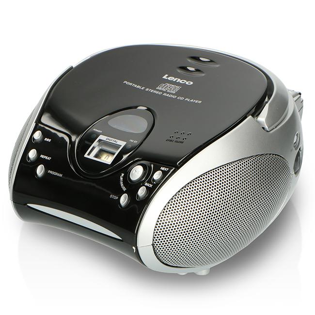 Lenco SCD-24 Portable Stereo FM Radio CD Player Black/Silver with Telescopic Antenna and 3.5mm Earphone Jack
