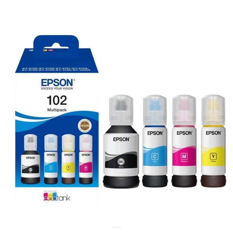 Epson 102 Ink Cartridge Black Cyan Magenta Yellow Eco Tank 4-pack