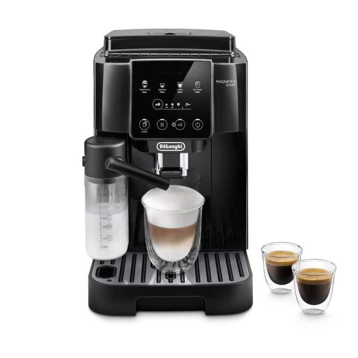 De'Longhi Magnifica Start Bean to Cup Coffee Machine Black | Espresso, Cappuccino, Hot Water | Image Features: Cappuccino, Espresso, Coffee, Hot Water