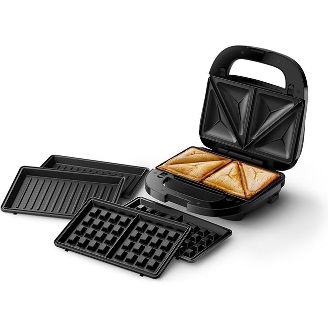 Philips 5000 Series Sandwich Waffle Panini Maker 750W with 3 Removable Non-Stick Plates Easy Lock Vertical Storage BPA Free