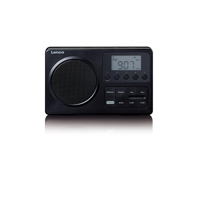 Lenco MPR-035BK-UK Black Portable FM Radio with LCD Display, 2.5-inch Screen, 20 Presets, Mains/Battery Power, 3.5mm Headphone Jack, 0.42kg