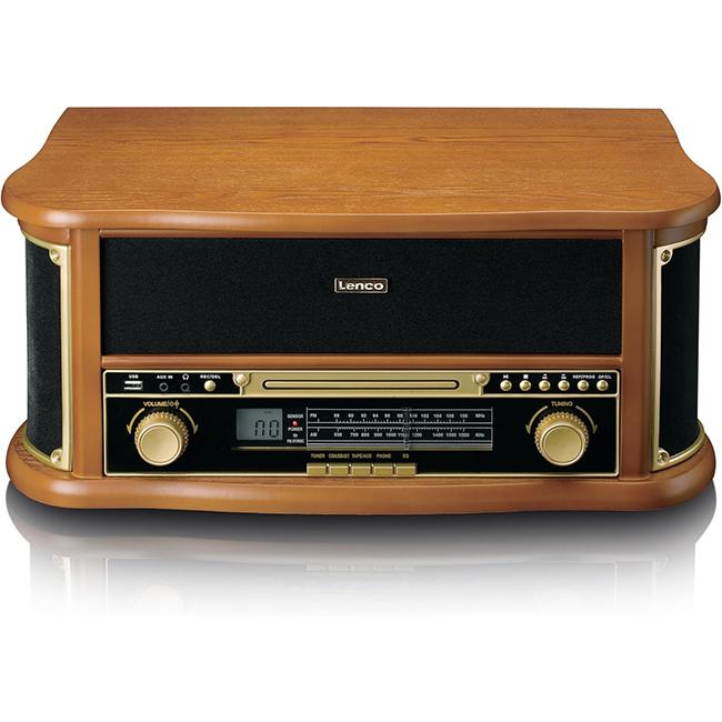 Lenco Retro Turntable Bluetooth CD Cassette Player AM/FM Radio MP3 Encoding Wood