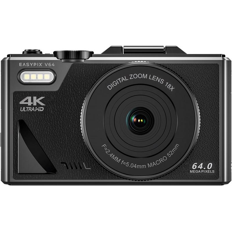 Easypix V64 Flip Digital Camera 64MP 4K Ultra HD 18X Zoom Built-in WiFi Black