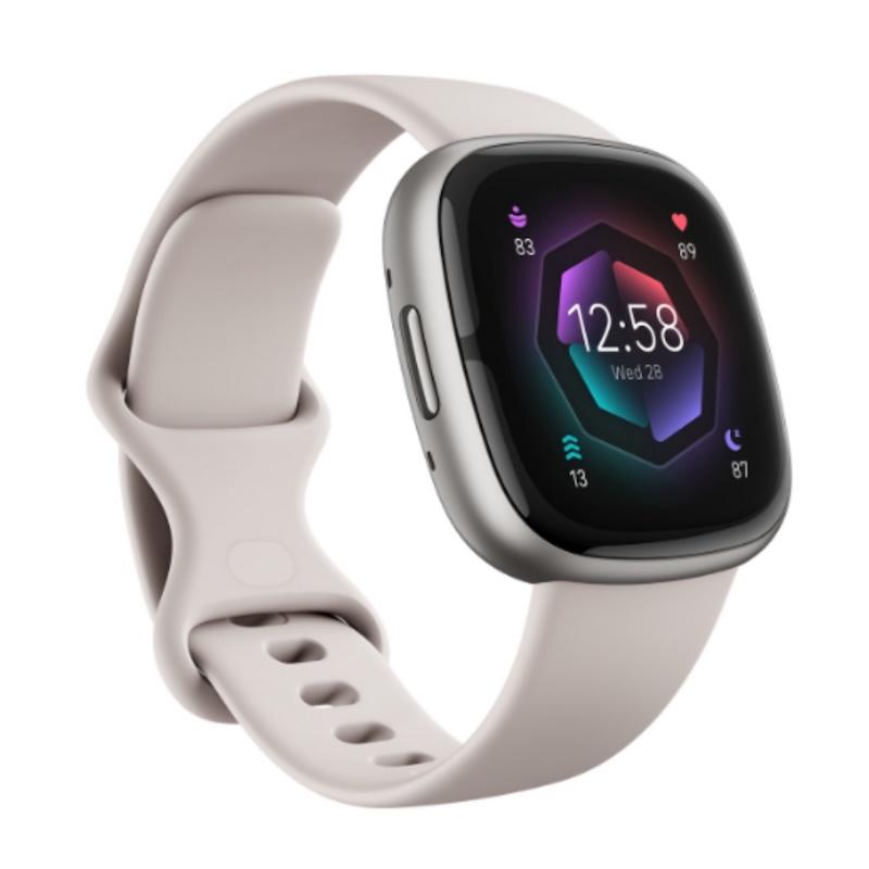 Fitbit Sense 2 Smartwatch Lunar White & Platinum, Sleep Profile, GPS, ECG, Health Metrics, Premium
