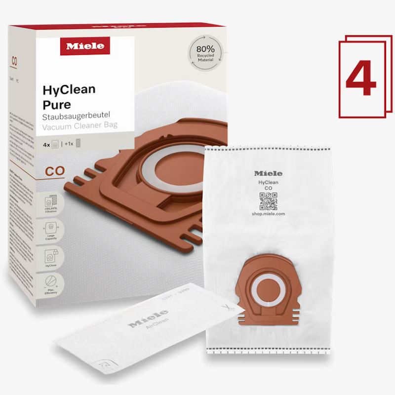 Miele HyClean Pure CO Vacuum Cleaner Bags for Guard M1 | 80% Recycled Material, >99.99% Filtration, Large Capacity, HyClose, Max Efficiency