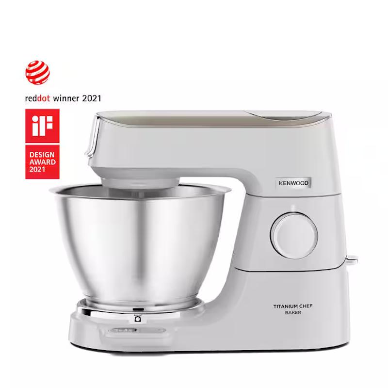 Kenwood Titanium Chef Baker KVC65.001WH Stand Mixer - 1200W, 4.6L, White, with EasyWeigh Scales & Fold Function, Red Dot & iF Design Award Winner