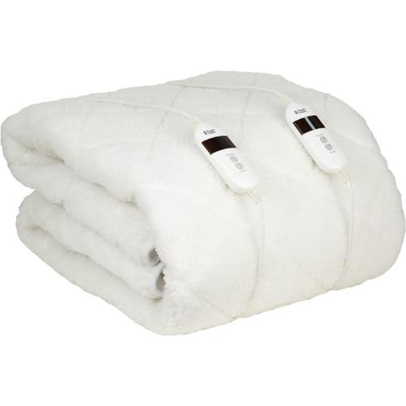 Russell Hobbs Electric Blanket Double Sherpa Fleece RHBDB8004 - Size Double (135 x 190 cm), 6 Heat Settings, 10-Hour Auto Shut-Off, Machine Washable, Overheat Protection, White, Quilted, Two Controllers