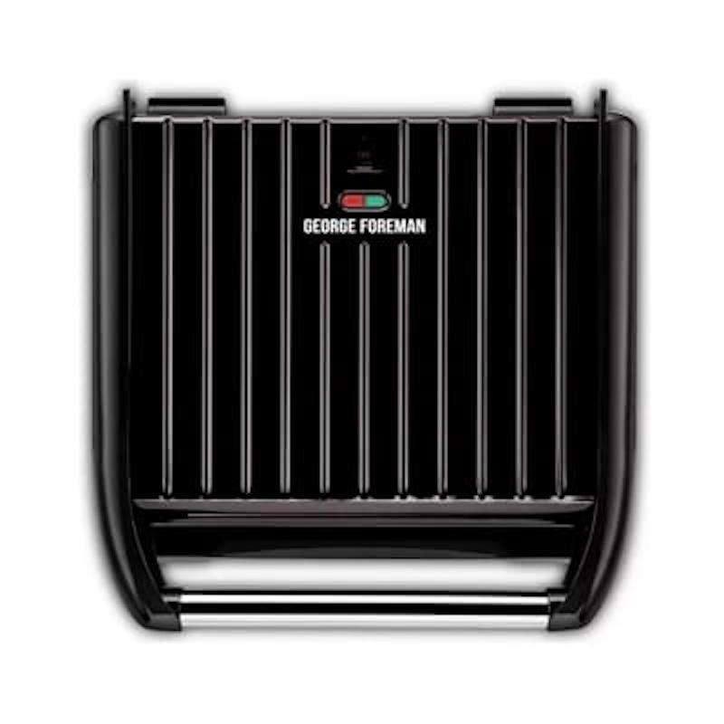 George Foreman Steel Large Grill 25052 Black with Floating Hinge, Non-Stick Plates, Vertical Storage, Adjustable Rear Foot, Chrome Handle