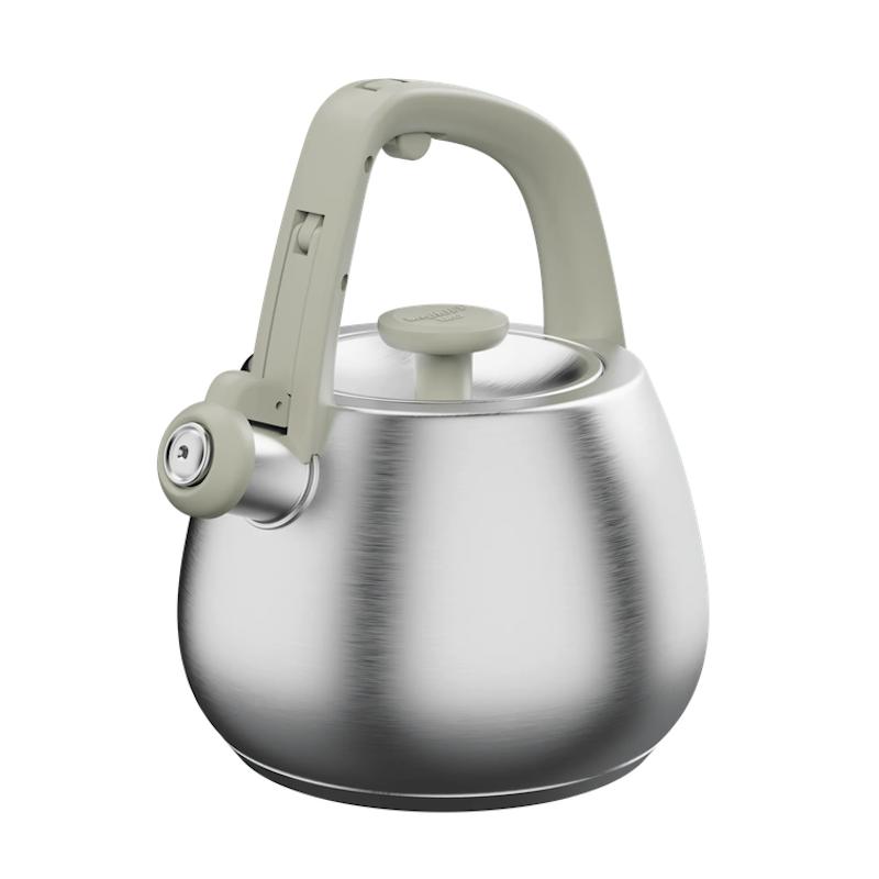 BergHoff 2L Whistling Kettle Sage Green Stainless Steel with Ergonomic Handle and Satin Finish - Suitable for All Cooktops Including Induction