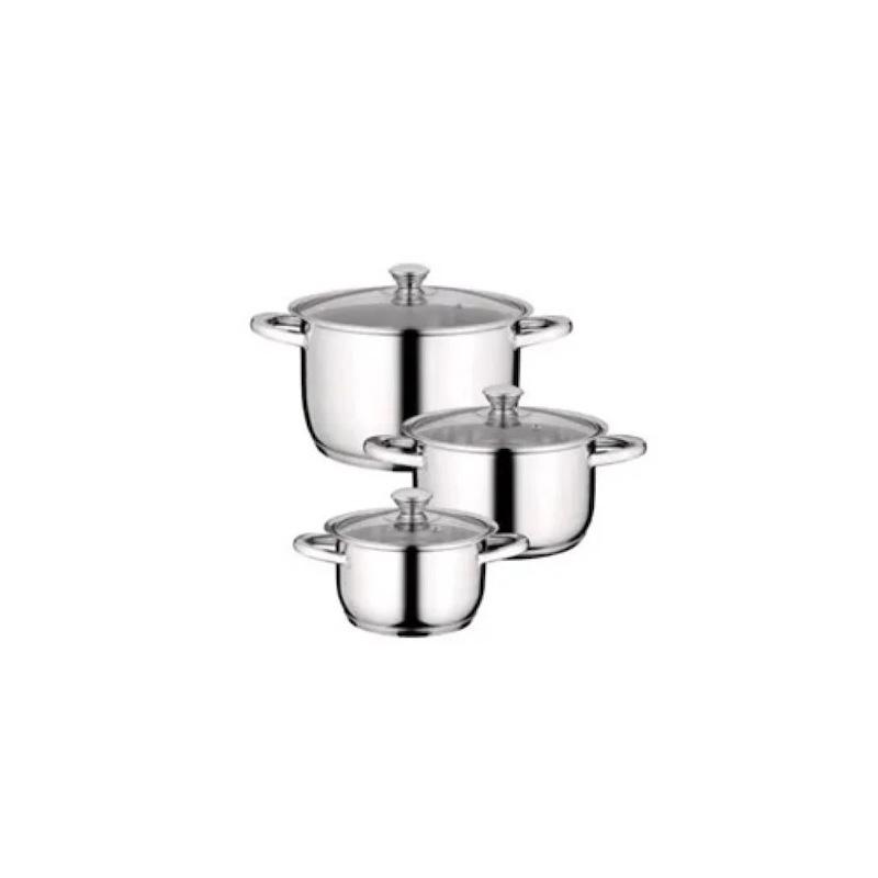 BergHoff 6 Piece Cookware Set | 18/10 Stainless Steel Induction Compatible Pots with Glass Lids & Universal Hob Compatibility