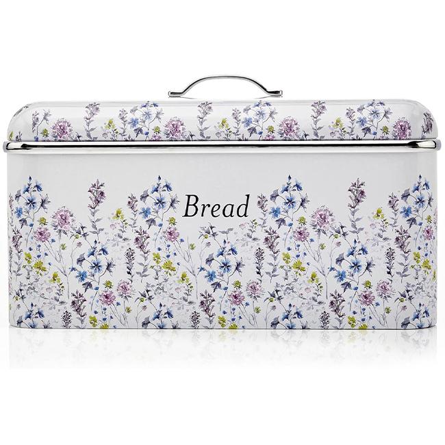 Laura Ashley Wild Meadow Floral Stainless Steel Large Bread Bin with Removable Lift-Top Lid