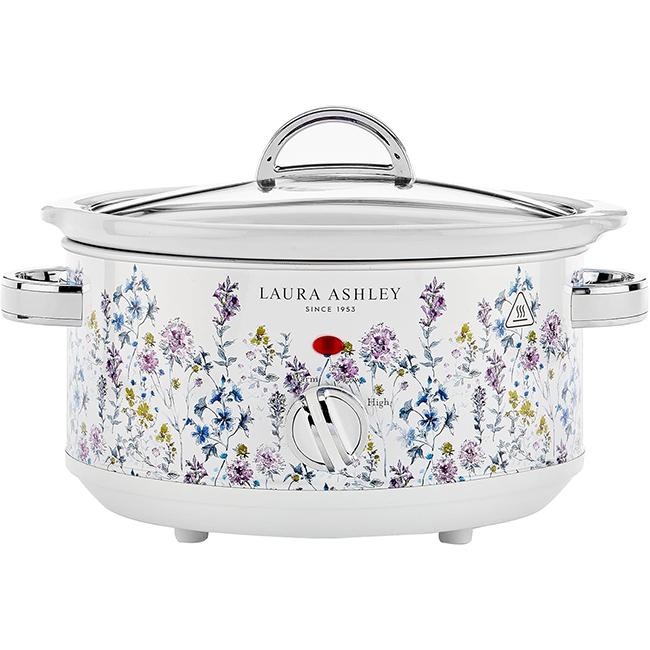Laura Ashley 3.5L Wild Meadow Floral Slow Cooker with Glass Lid and Chrome Handles - Low, High, Keep Warm Settings