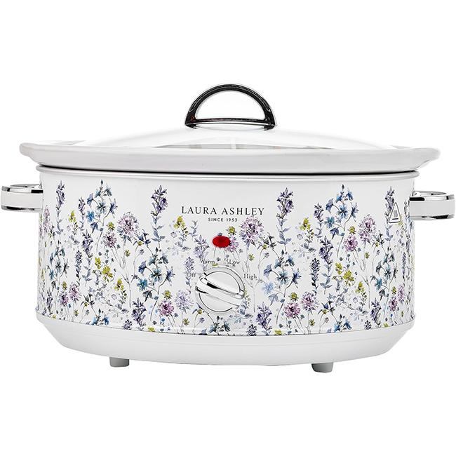 Laura Ashley 6.5L Slow Cooker - Wild Meadow Floral Print - 3 Heat Settings, Keep Warm, Removable Ceramic Crock, Dishwasher Safe - Ideal for Family Meals & Meal Prep