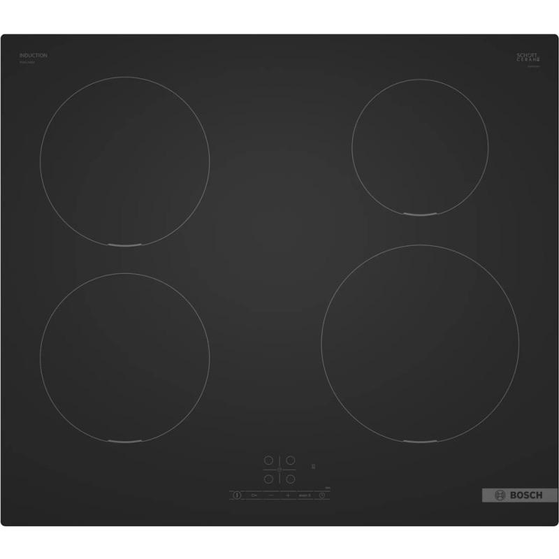 Bosch Series 4 Induction Hob 60cm PIE61ABB5E Matte Black Frameless TouchSelect 4 Zones PowerBoost Timer QuickStart ReStart ChildLock Safety Protection