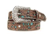 ARIAT Women's Blue Inlay Floral Bling Belt - xl-46 image