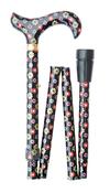 FOLDING FASHION DERBY CANE, BLACK WITH DOTS &amp;amp; DAISIES (Code: 4646J) image