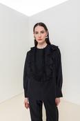 Ruffle Front Blouse with Pleated Detail