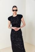 Black Sequin Cap Sleeve Evening Dress