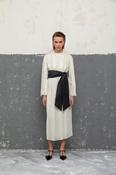 Pleated Midi Dress with satin Sash