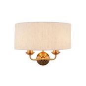Highclere - Vintage Brass 2 Light Wall Lamp with Natural Linen Shade image