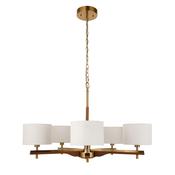 Heathcliff - Wooden &amp; Aged Brass 5 Light Centre Fitting with Natural Linen Shades image