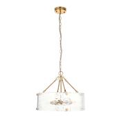 Keller - Brushed Aged Brass 6 Light Pendant with Clear Textured Curved Glass image