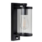 Newcombe - Matt Black PIR Wall Lamp with Clear Ribbed Glass IP 44 image