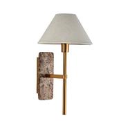 Faro - Brown Marble &amp; Vintage Brass Wall Lamp with Natural Linen image