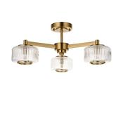 Stamford - Brushed Aged Brass 3 Light Centre Fitting with Clear Ribbed Glass image