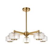 Stamford - Brushed Aged Brass 5 Light Centre Fitting with Clear Ribbed Glass image