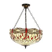 Dragonfly Beige - Satin Black 3 Light Pendant with Tiffany Glass