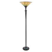 Dark Star - Satin Black Uplighter Floor Lamp with Tiffany Glass image