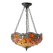 Dragonfly Flame - Satin Black 3 Light Pendant with Tiffany Glass