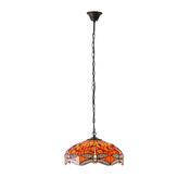 Dragonfly Flame - Satin Black 3 Light Pendant with Tiffany Glass