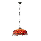 Dragonfly Flame - Satin Black 3 Light Large Pendant with Tiffany Glass