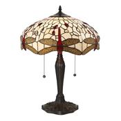 Dragonfly Beige - Satin Black 2 Light Table Lamp with Tiffany Glass image