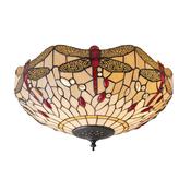 Dragonfly Beige - Satin Black 2 Light Flush with Tiffany Glass image