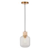 Travi Ribbed - Natural Travertine Stone Pendant with Clear Ribbed Glass image