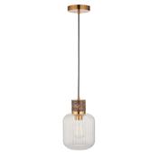Travi Ribbed - Dark Brown Emperador Marble Pendant with Clear Ribbed Glass image