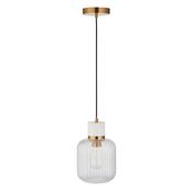 Travi Ribbed - White Volakas Marble Pendant with Clear Ribbed Glass image