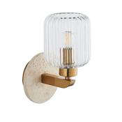 Travi Ribbed - Natural Travertine Stone Wall Lamp with Clear Ribbed Glass image