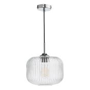 Dar DEM0108 Demarius - Chrome Pendant with Clear Ribbed Glass