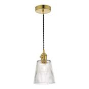 Hadano - Natural Brass Pendant with Ribbed Glass Shade