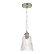 Hadano - Antique Chrome Pendant with Ribbed Glass Shade