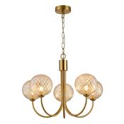 Fado - Satin Brass 5 Light Centre Fitting with Textured Amber Glasses image
