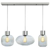 Skytech - Satin Nickel 3 Light over Island Fitting with Ribbed Clear Glasses image